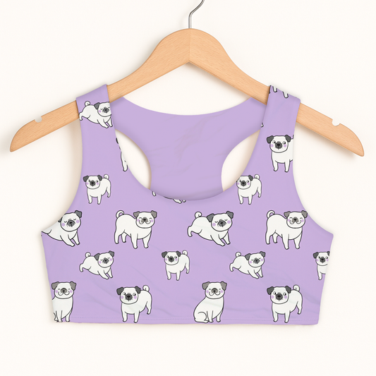 Girls Purple Pug Sports Bra