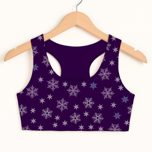 Girls Purple Snowflakes Christmas Sports Bra