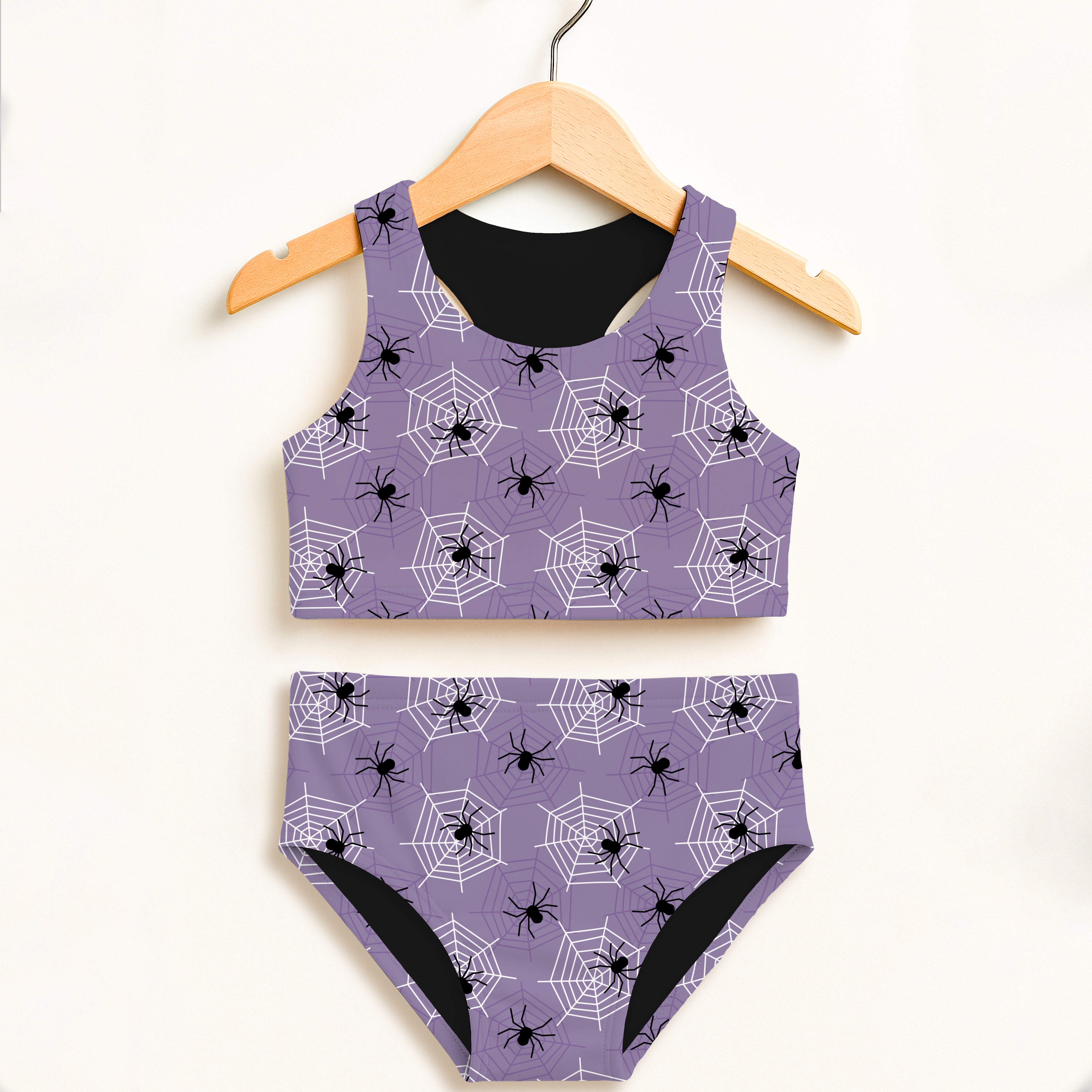 Girls Purple Spider Web Two Piece Swimsuit – Double Layered UPF 50+ High Waisted Comfort