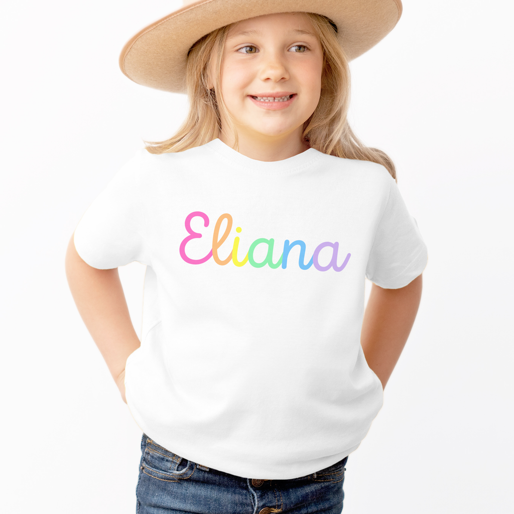 Girls Custom Name Rainbow T-Shirt - Soft Lightweight Cotton Tee