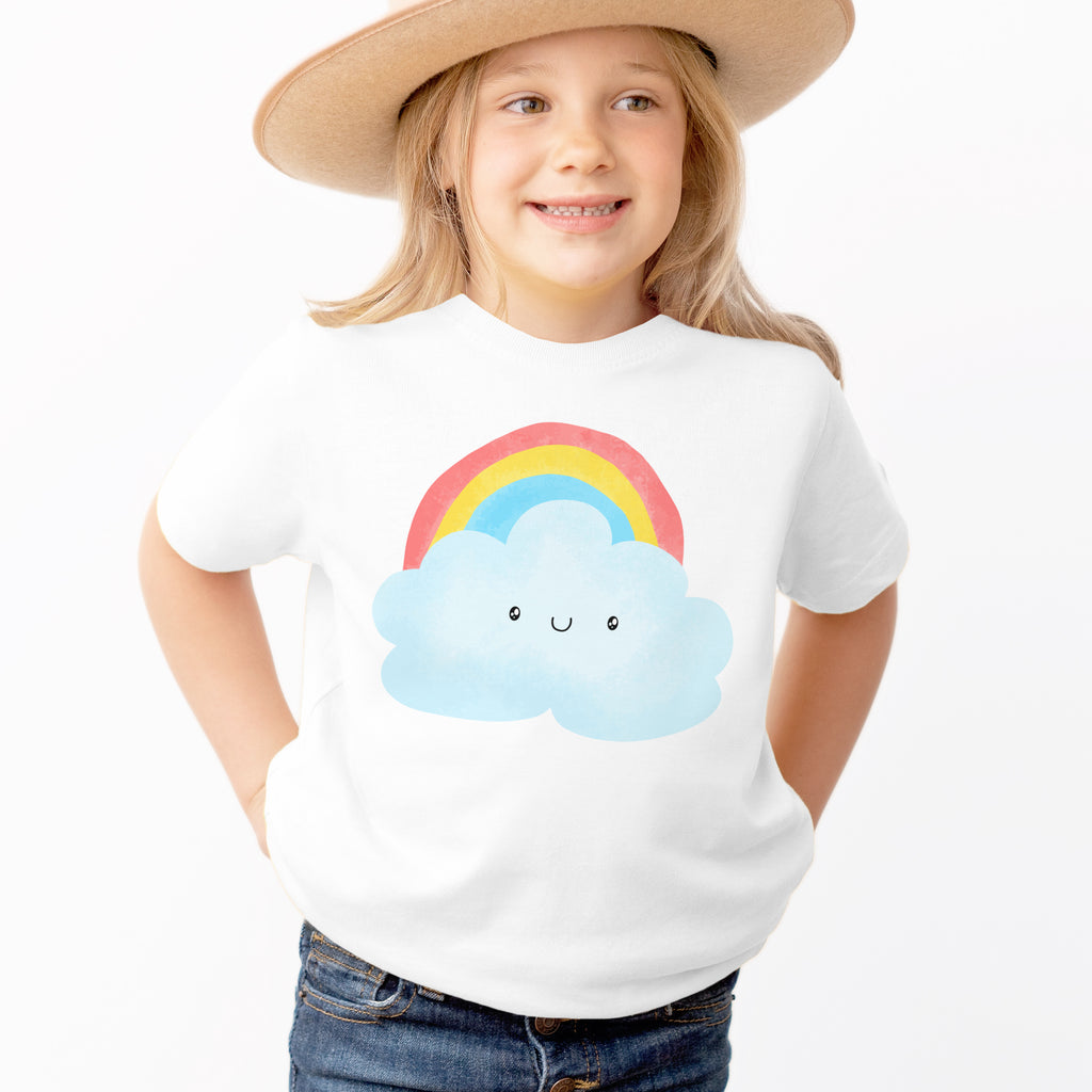 Kids Happy Rainbow Cloud T-Shirt - Soft Lightweight Cotton Tee
