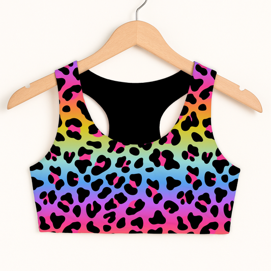 Girls Rainbow Leopard Sports Bra