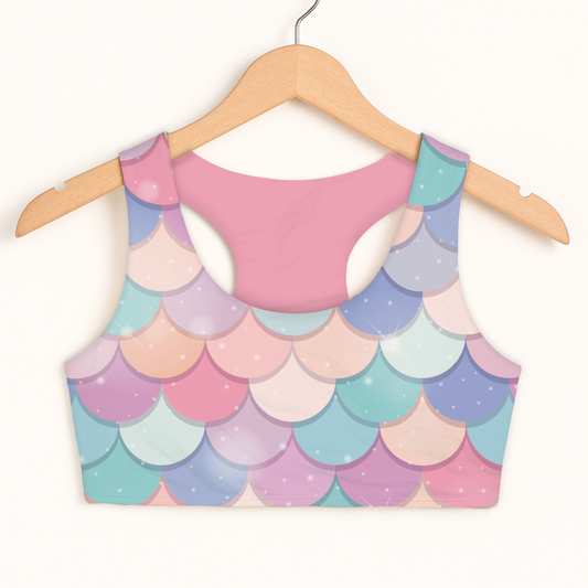 Girls Rainbow Mermaid Sports Bra — Quick Drying, Double Layered Comfort