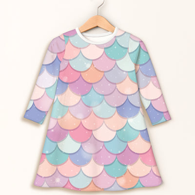 Girls Rainbow Mermaid Long Sleeve Dress