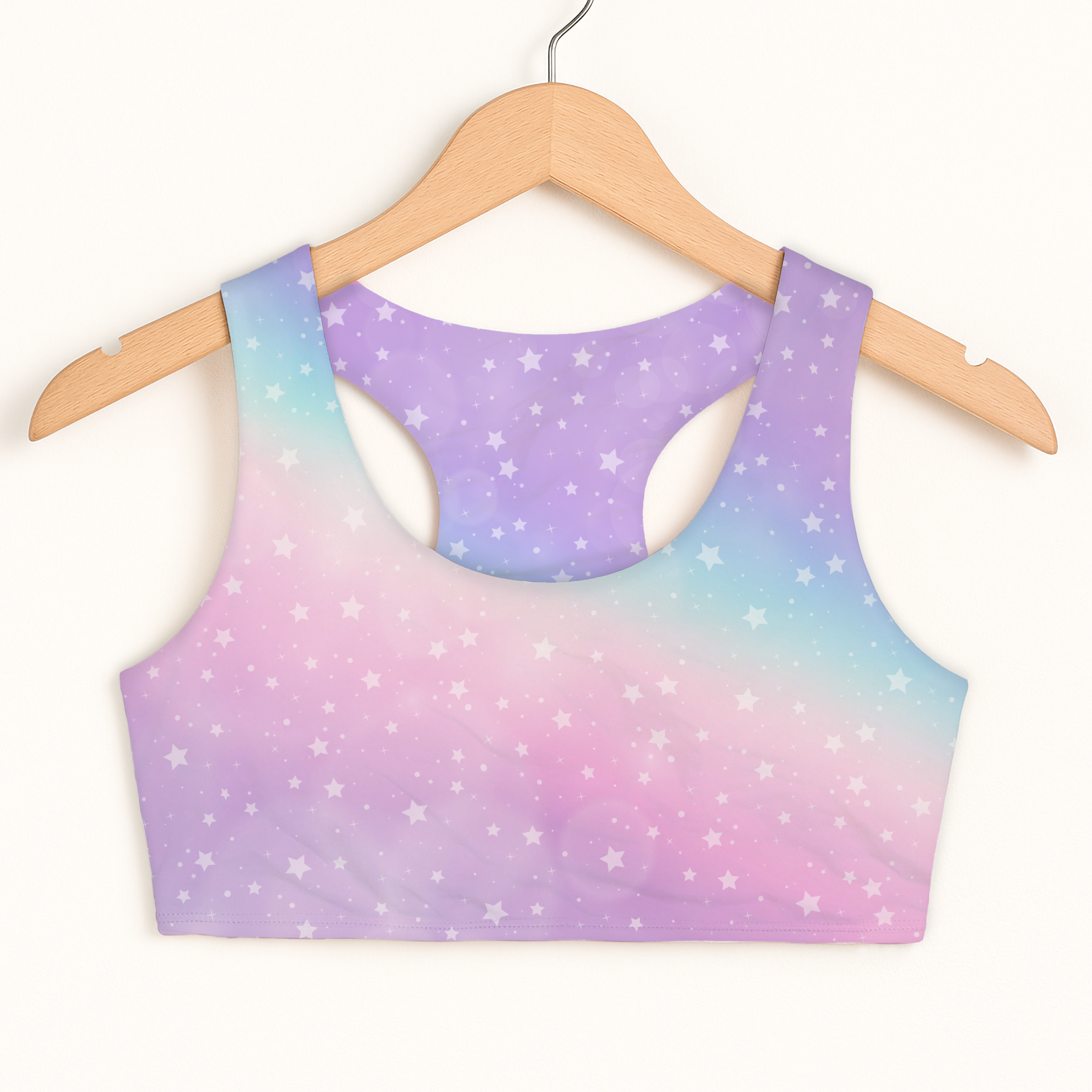 Girls Rainbow Stars Sports Bra - Quick Drying, Double Layered Comfort