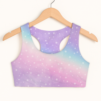 Girls Rainbow Stars Sports Bra - Quick Drying, Double Layered Comfort