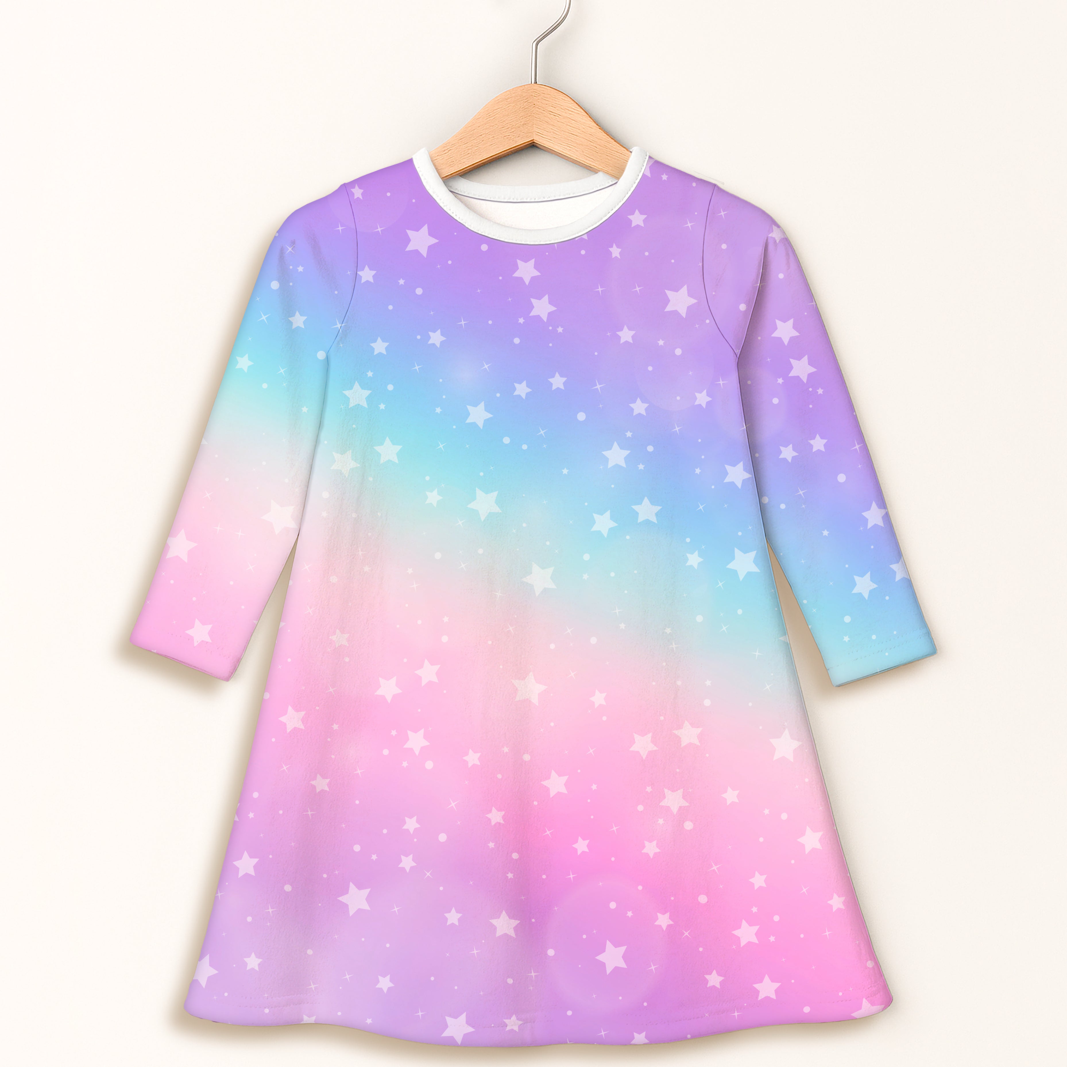 Girls Rainbow Stars Long Sleeve Dress