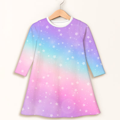 Girls Rainbow Stars Long Sleeve Dress