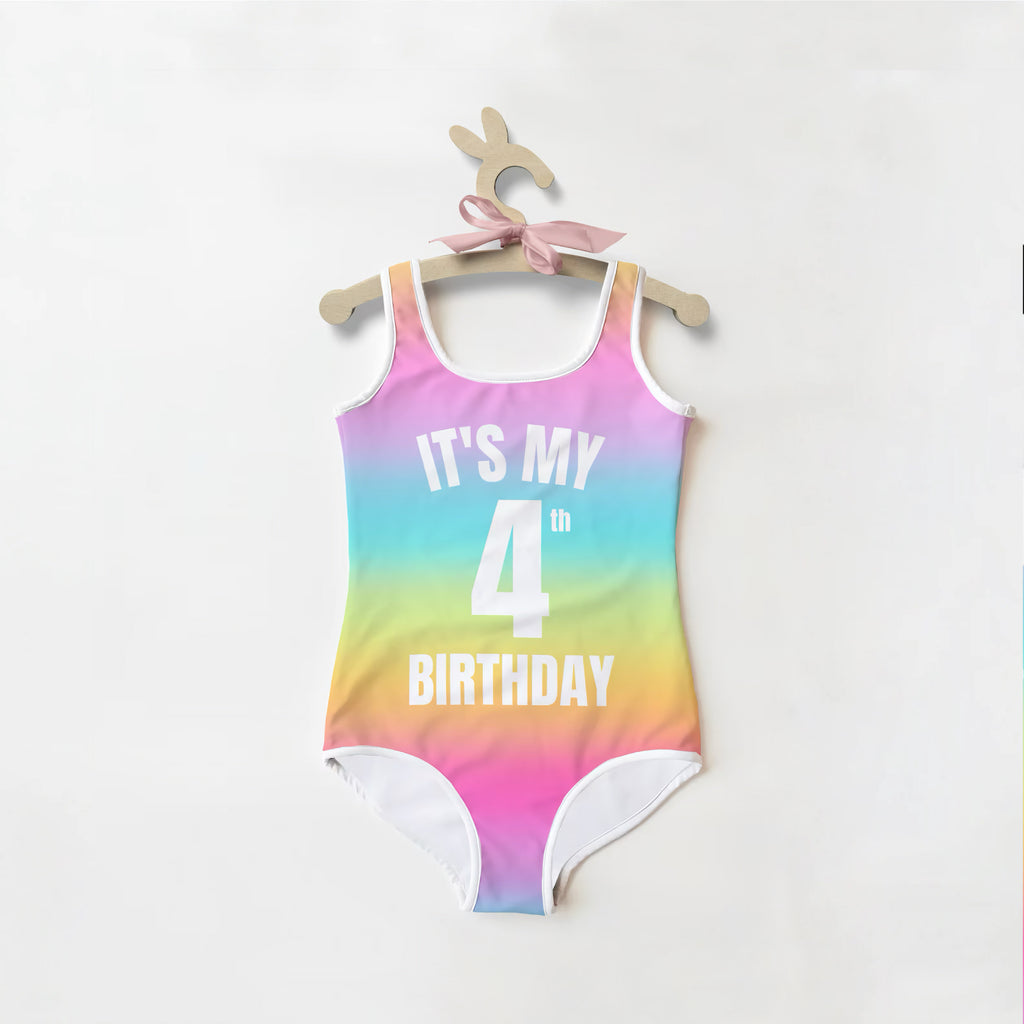 Girls Custom Bright Rainbow It's My Birthday Swimsuit