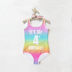 Girls Custom Bright Rainbow It's My Birthday Swimsuit