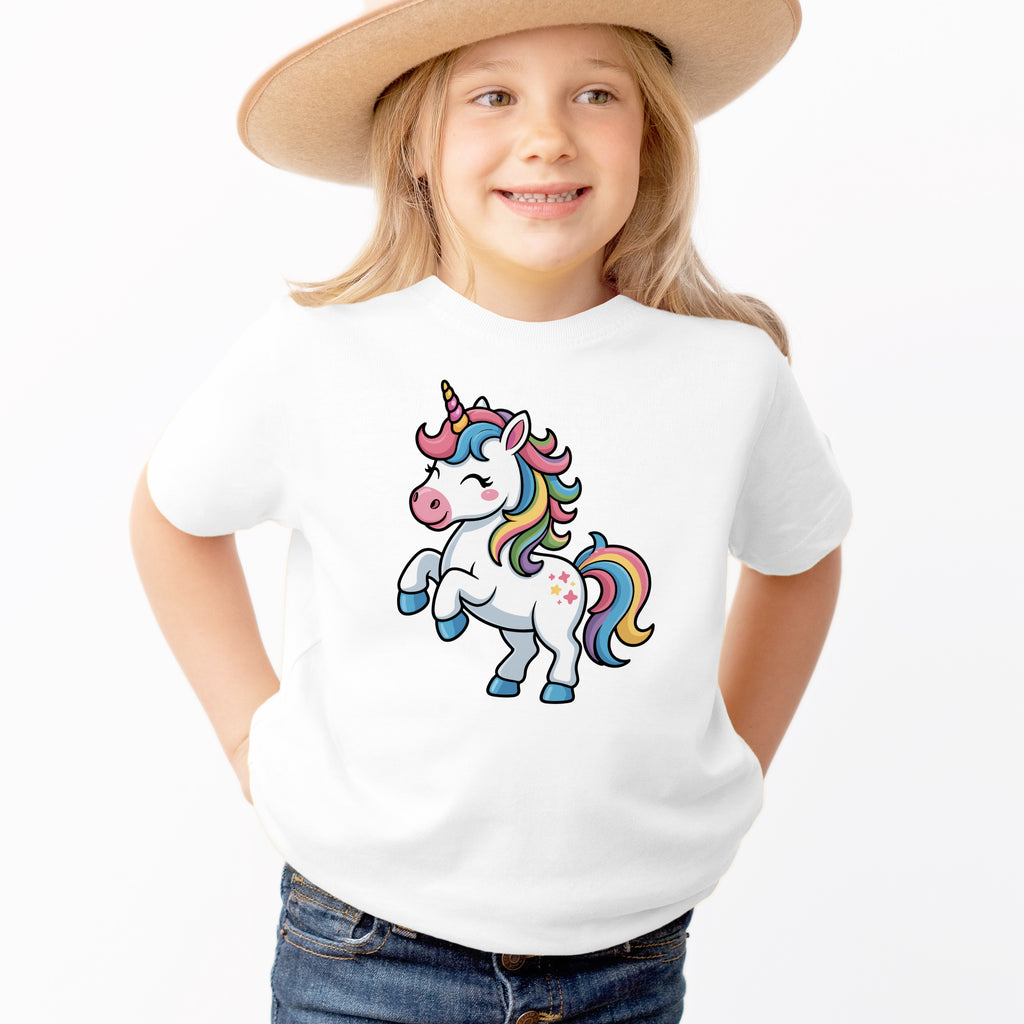 Girls Rainbow Unicorn T-Shirt - Soft Lightweight Cotton Tee