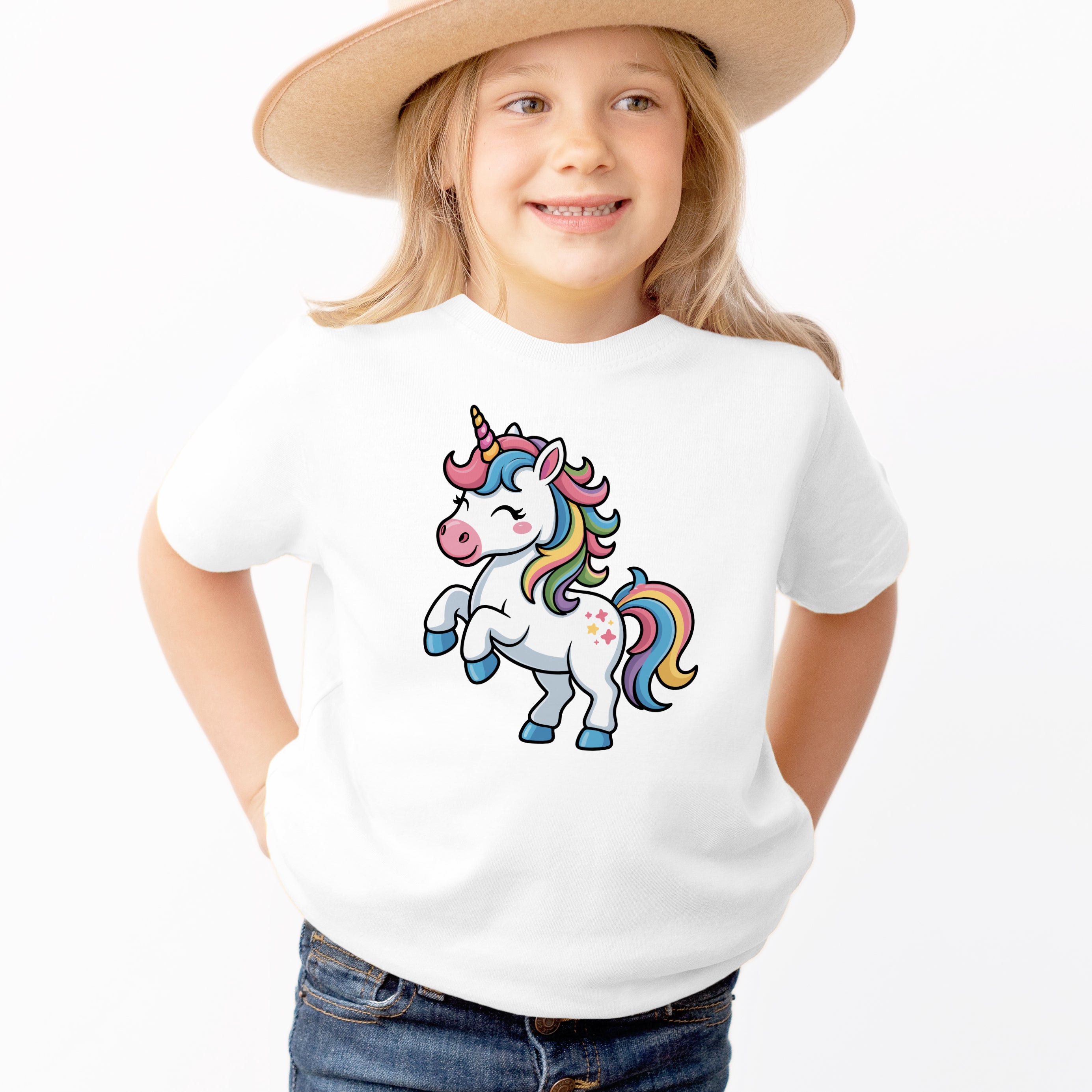 Girls Rainbow Unicorn T-Shirt - Soft Lightweight Cotton Tee
