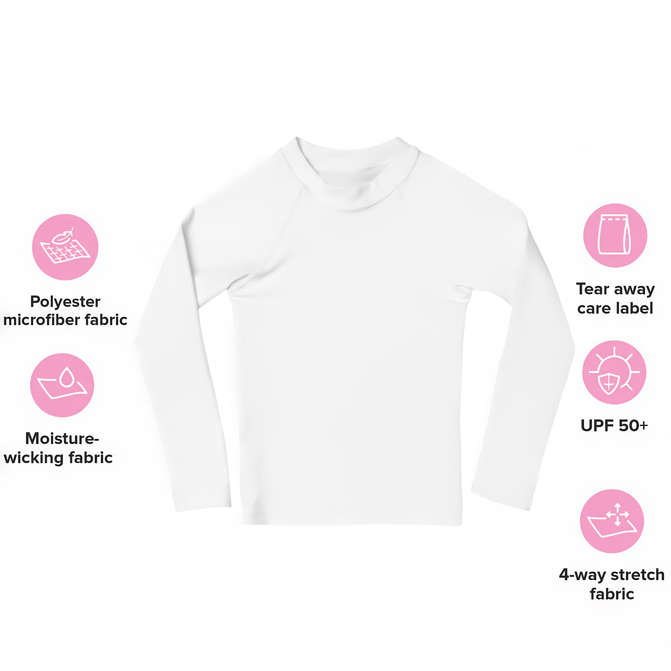 White long-sleeved girls uv-protective rash guard made from polyester microfiber with upf 50 plus for swim use