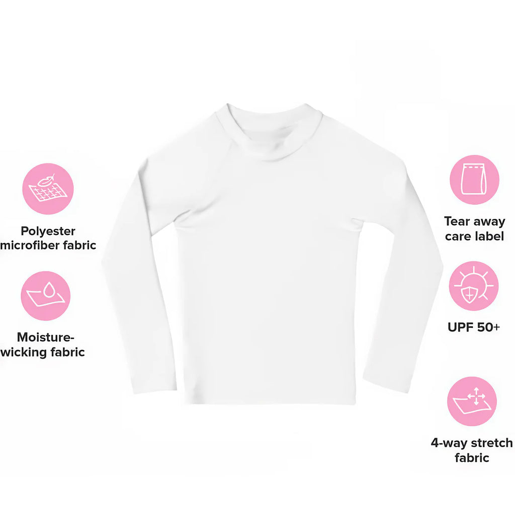 White girls long sleeve rash guard swim shirt with ice cream cone print made of polyester microfiber with UPF 50+