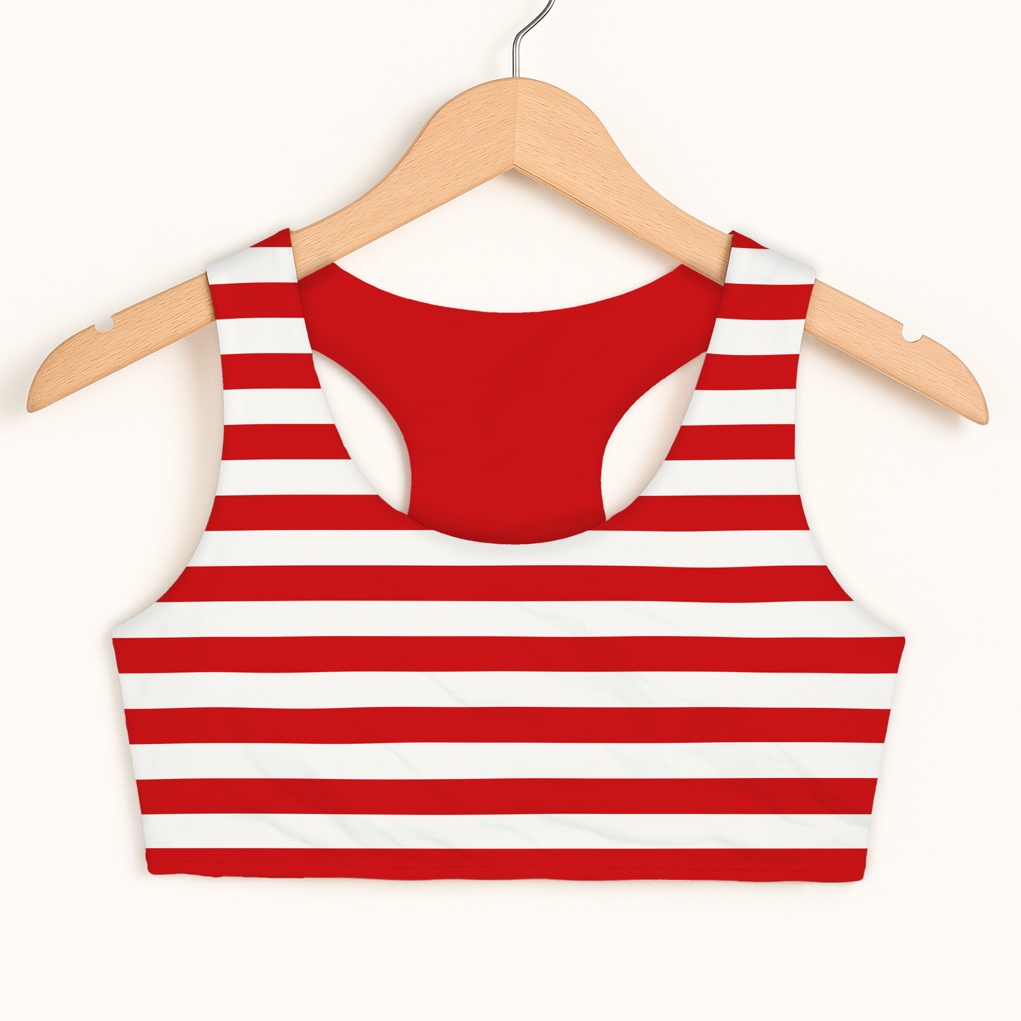 Girls Red Striped Christmas Sports Bra