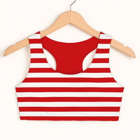 Girls Red Striped Christmas Sports Bra