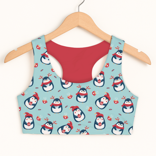 Girls Reindeer Penguin Christmas Sports Bra