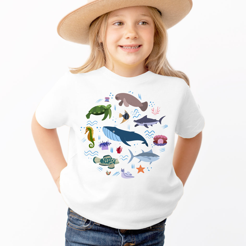 Kids Ocean Animals T-Shirt - Soft Lightweight Cotton Tee