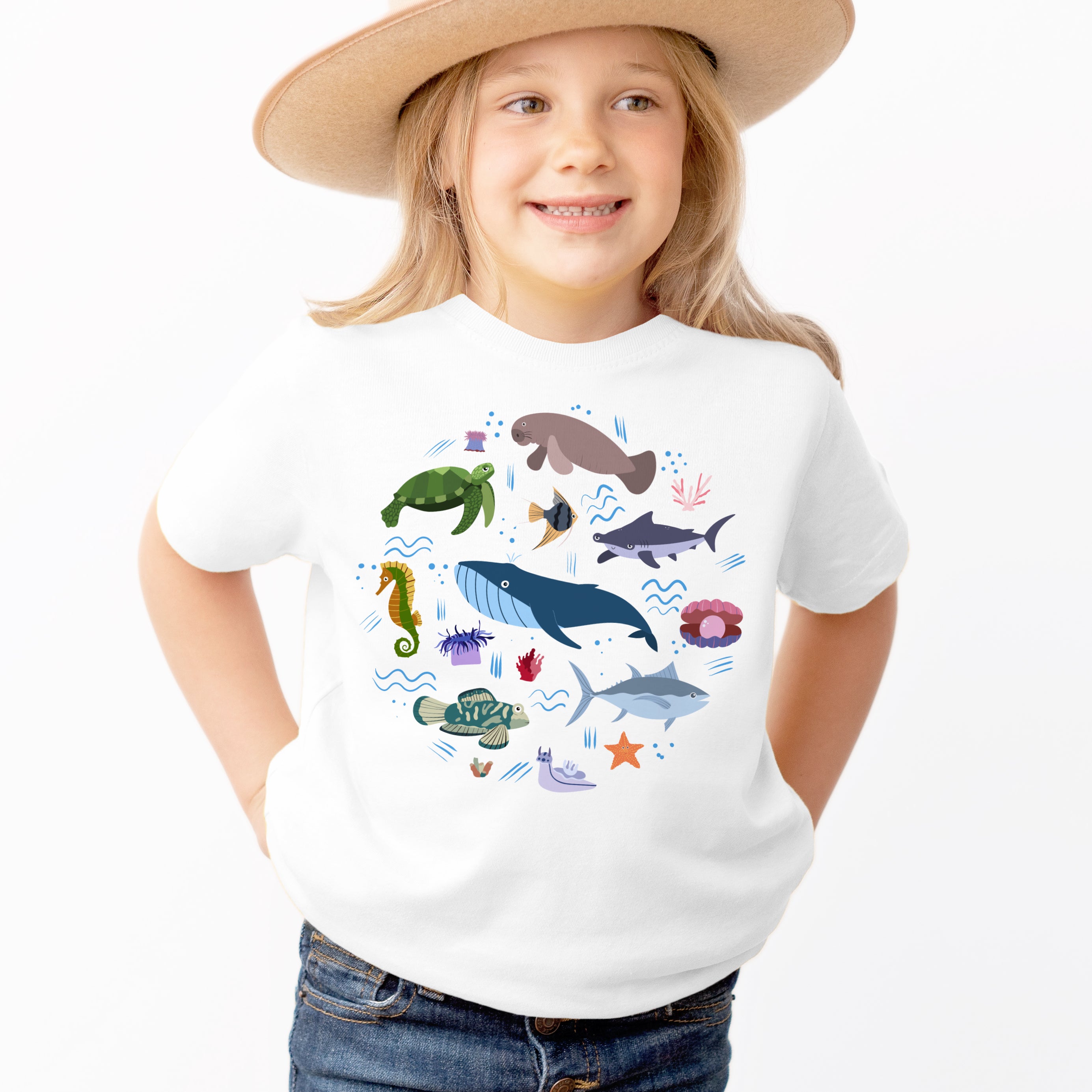 Kids Ocean Animals T-Shirt - Soft Lightweight Cotton Tee