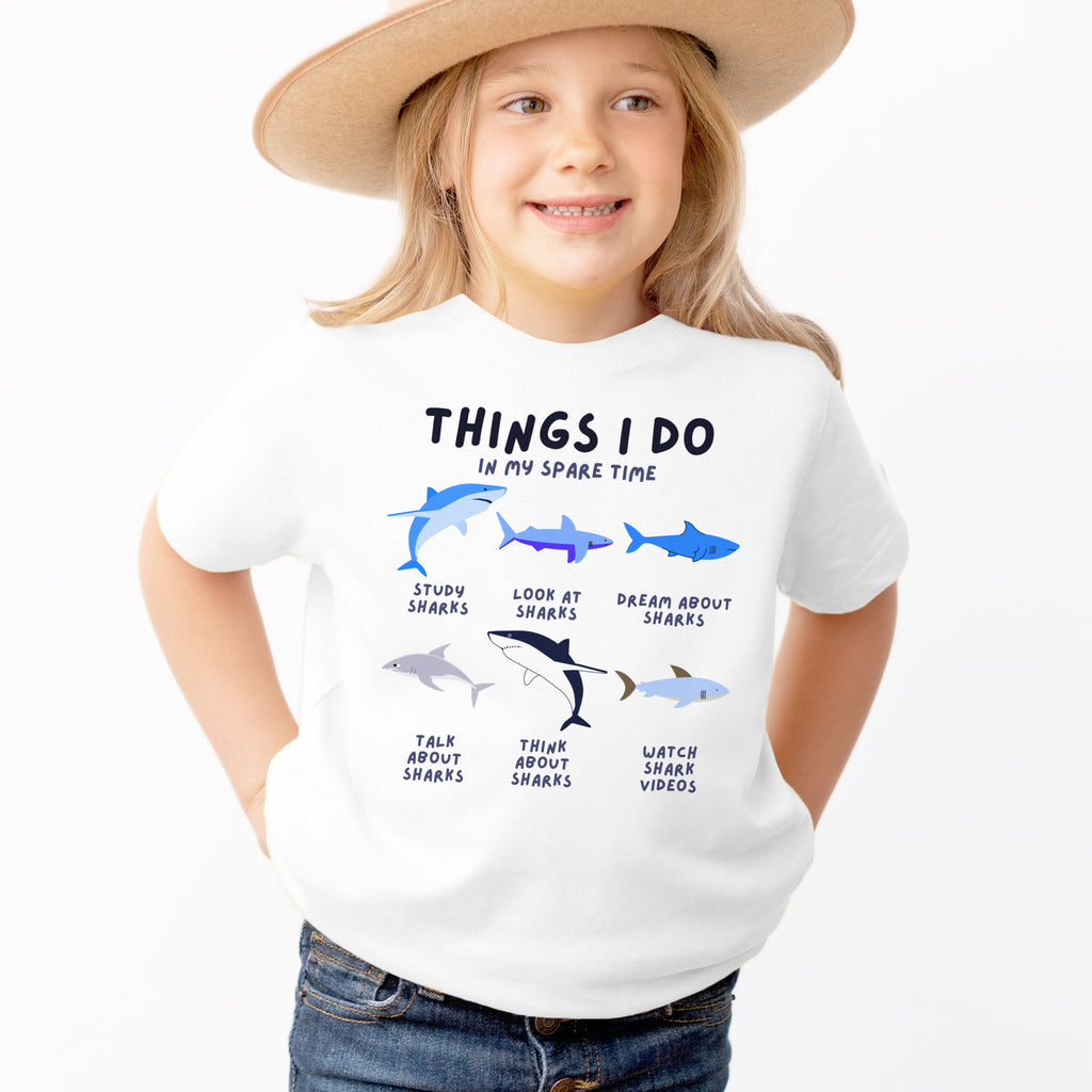 Kids 'Things I Do in My Spare Time' Shark T-Shirt - Soft Lightweight Cotton Tee