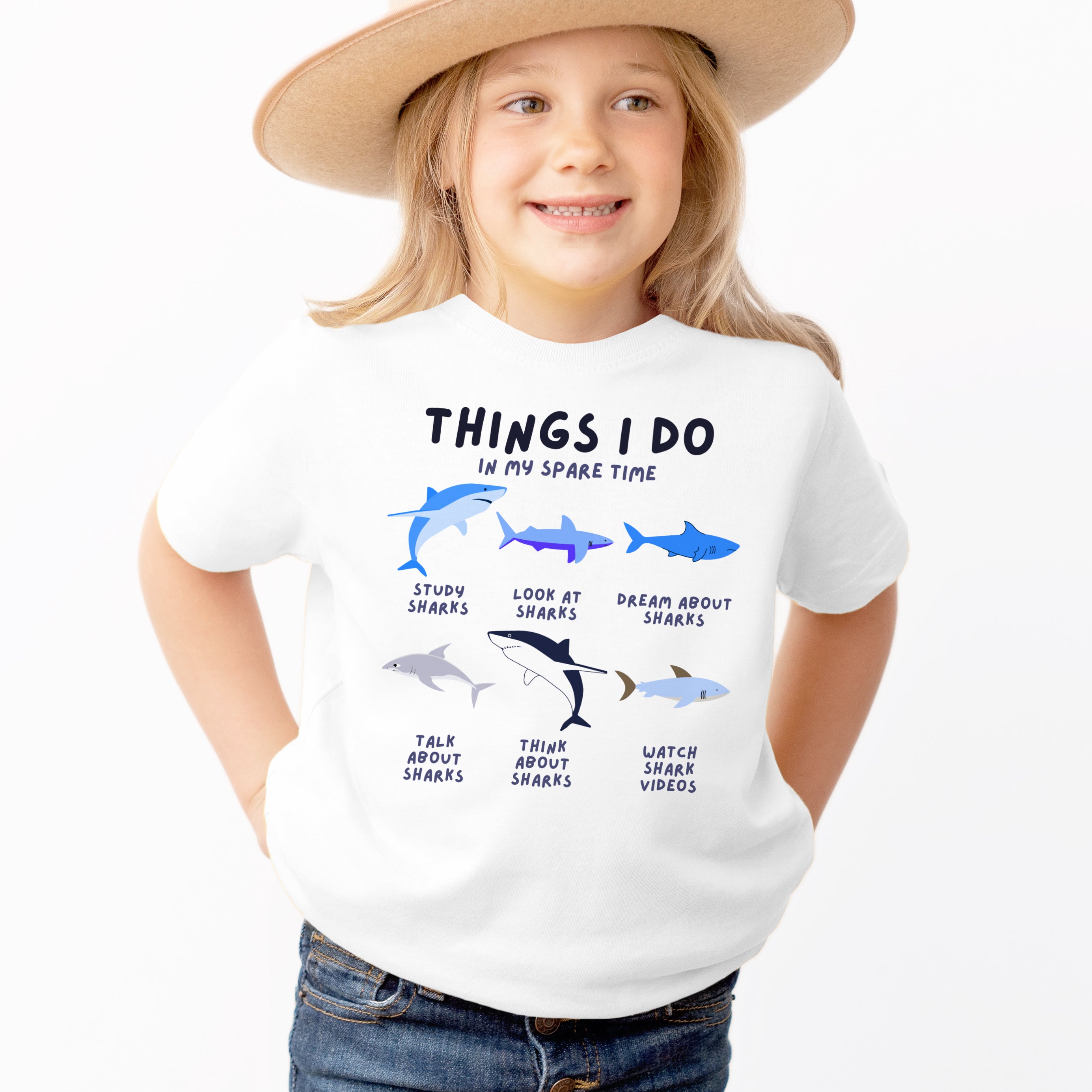 Kids 'Things I Do in My Spare Time' Shark T-Shirt - Soft Lightweight Cotton Tee