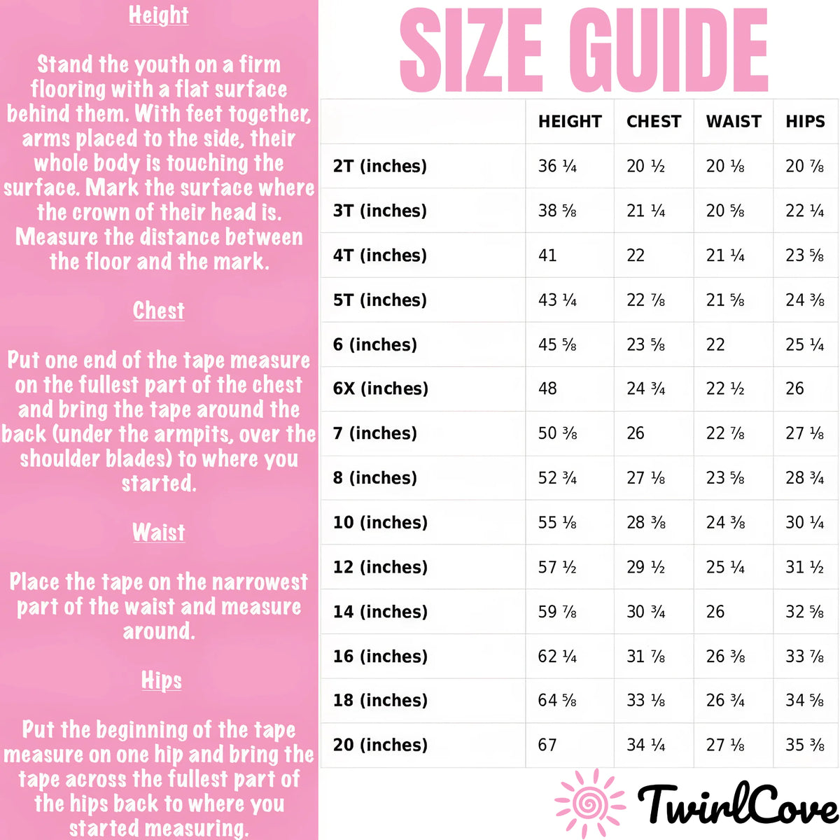 Size guide for Girls Red Candy Cane Christmas Swimsuit