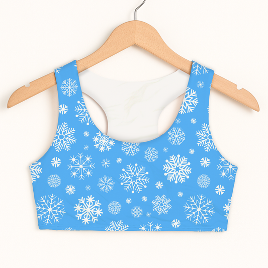 Girls Blue Snowflakes Christmas Sports Bra