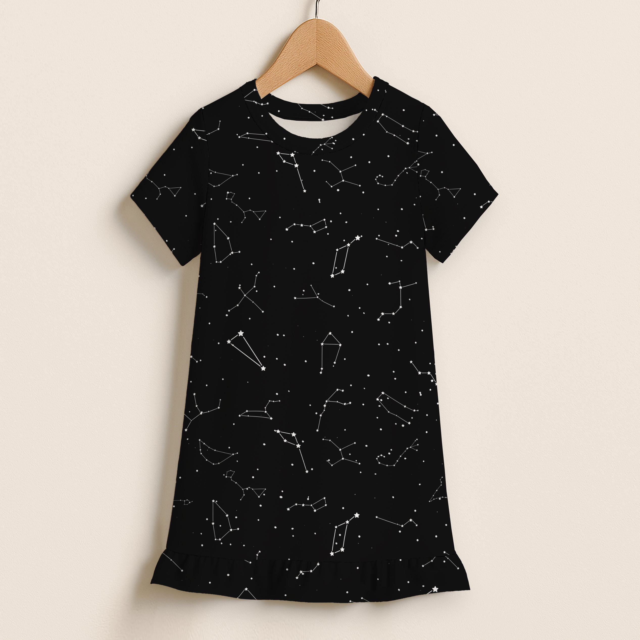 Girls Realistic Constellations Short Sleeve Ruffle Hem Dress
