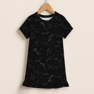 Girls Realistic Constellations Short Sleeve Ruffle Hem Dress