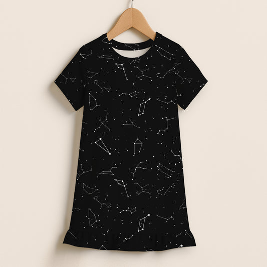 Girls Realistic Constellations Short Sleeve Ruffle Hem Dress