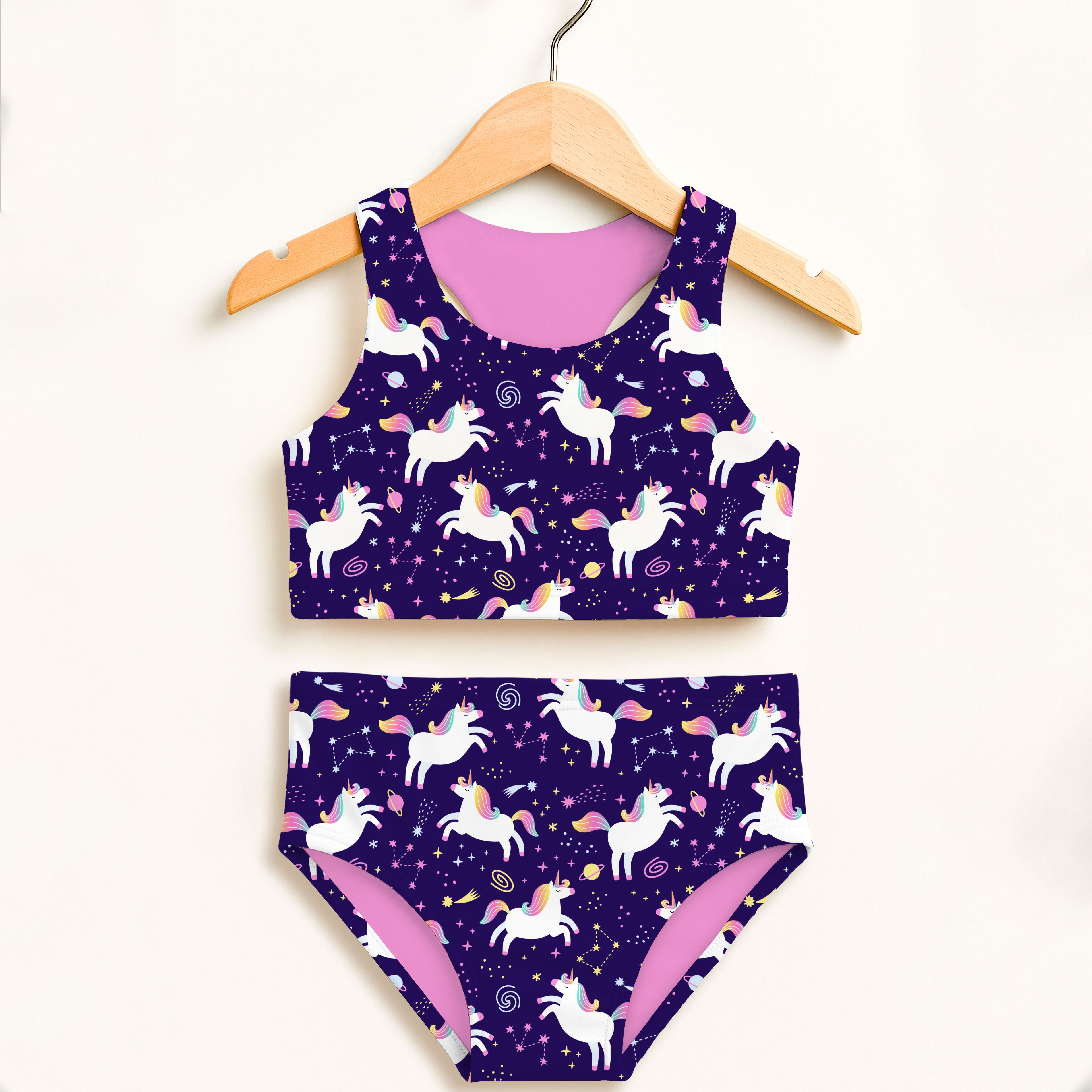 Girls Unicorn Galaxy Two Piece Swimsuit – Double Layered UPF 50+ High Waisted Comfort