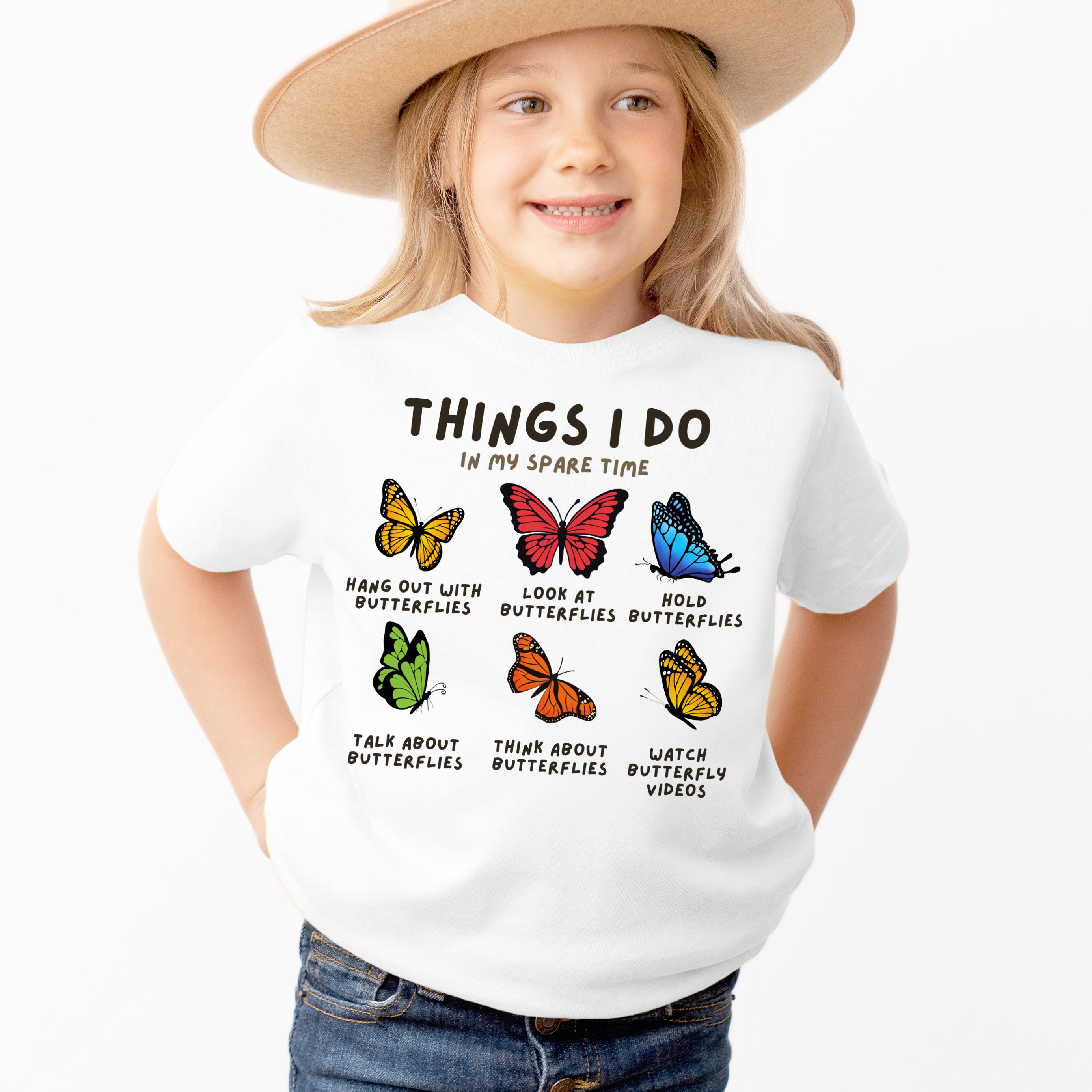Kids 'Things I Do in My Spare Times' Colorful Butterfly T-Shirt - Soft Lightweight Cotton Tee