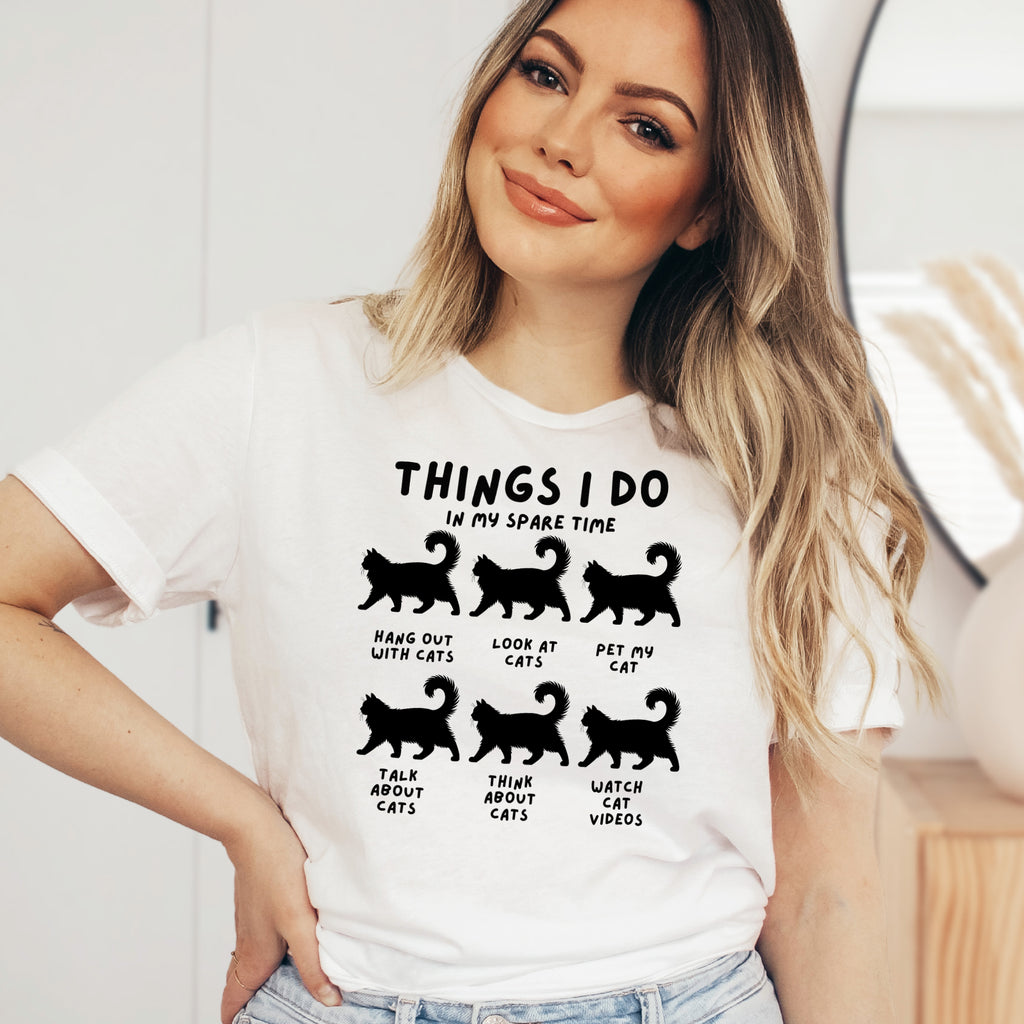 Things I Do In My Spare Time Cat Graphic T-Shirt - Soft Lightweight Cotton Pre-Shrunk Tee
