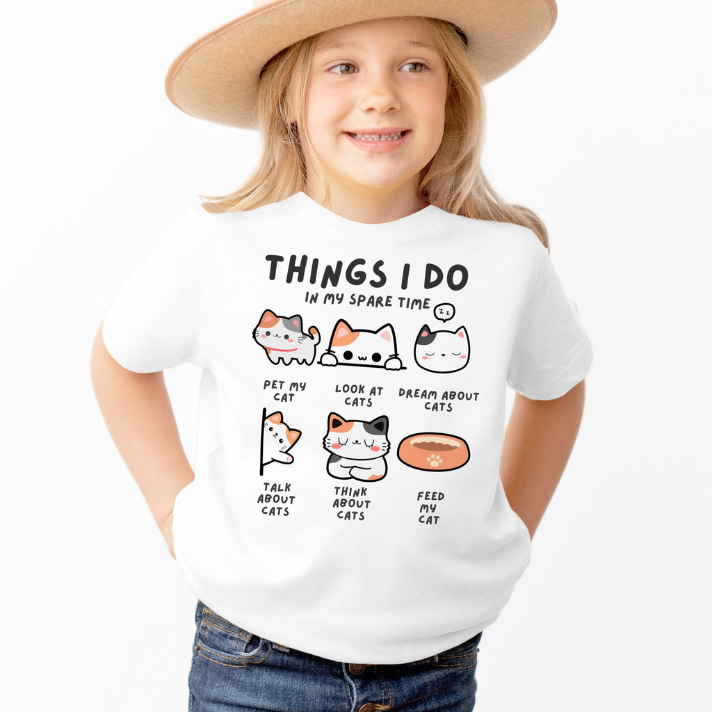 Kids ‘Things I Do In My Spare Time’ Kawaii Cat T-Shirt - Soft Lightweight Cotton Tee