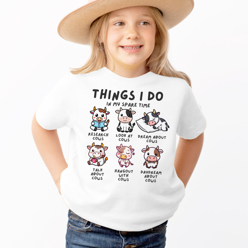 Kids ‘Things I Do In My Spare Time’ Cow T-Shirt - Soft Lightweight Cotton Tee