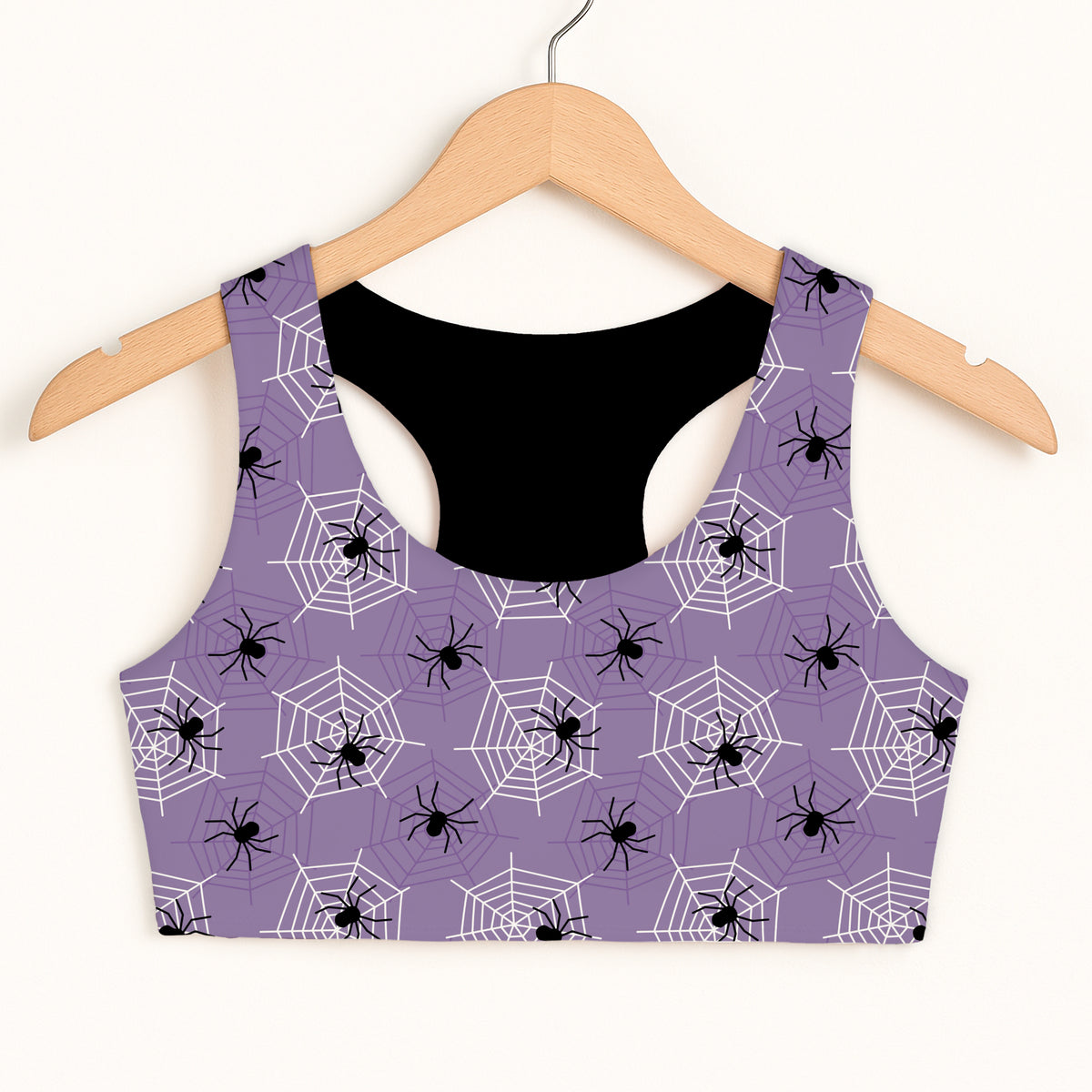 Girls Purple Spider Web Sports Bra - Quick Drying, Double Layered Comfort