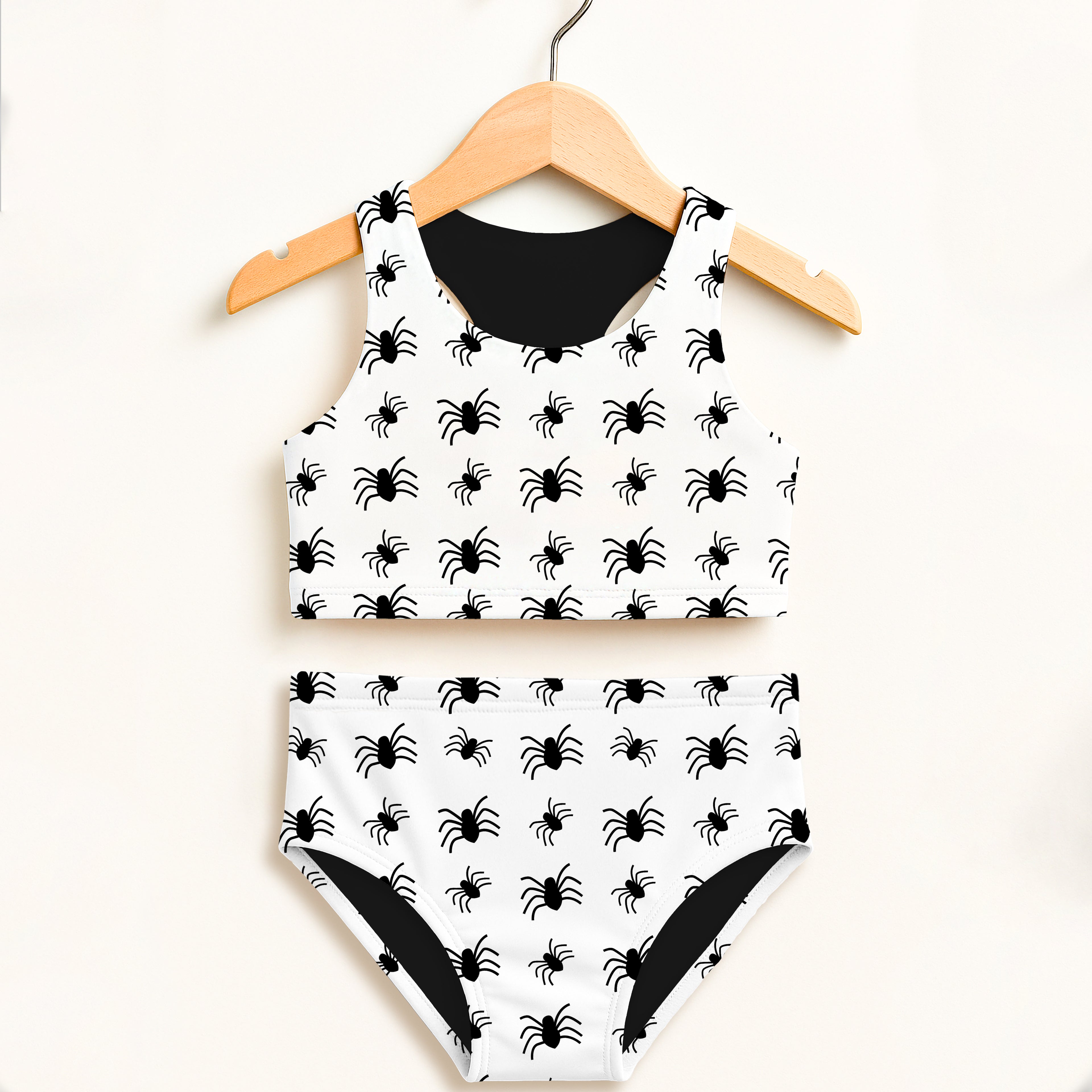 Girls Black Spider Two Piece Swimsuit – Double Layered UPF 50+ High Waisted Comfort