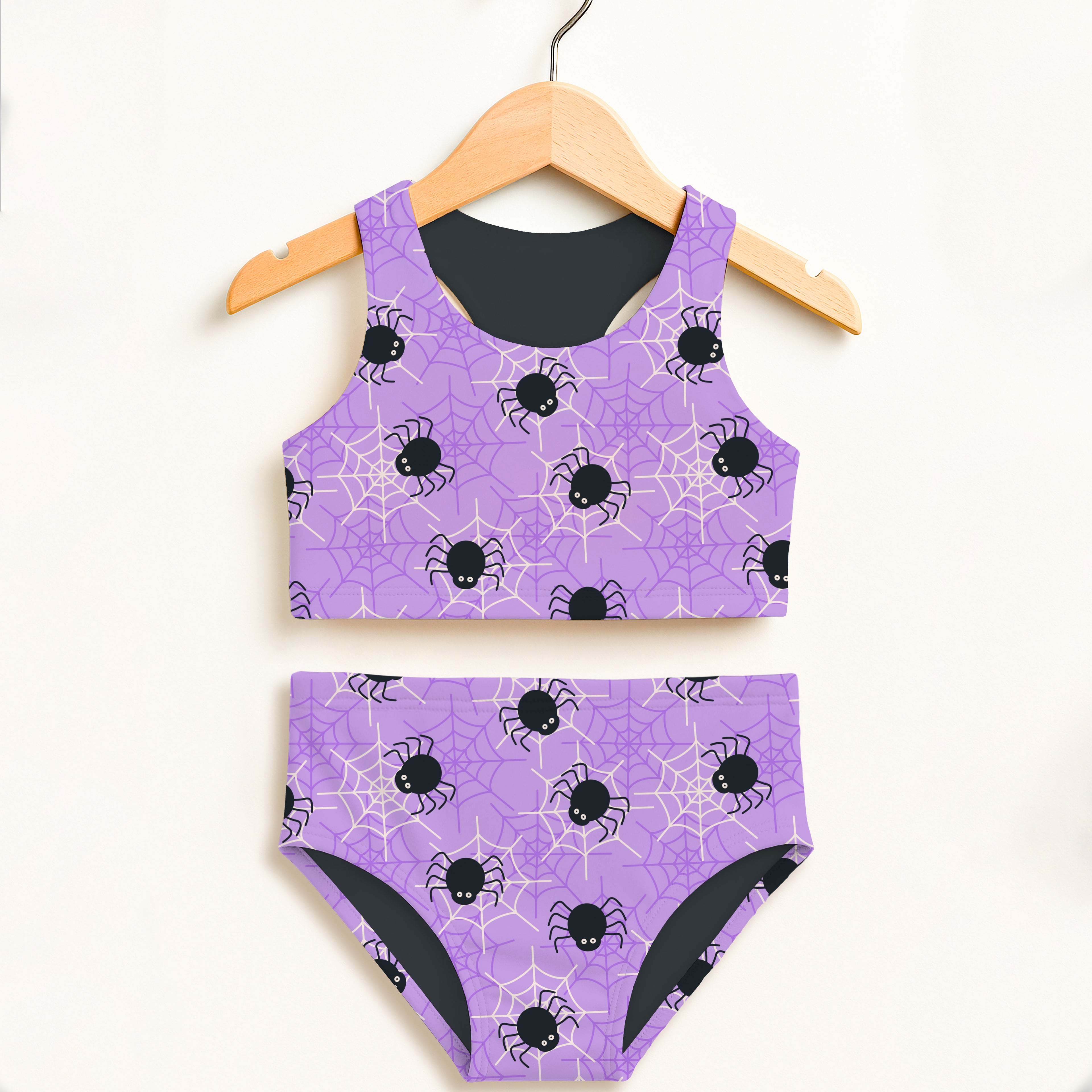 Girls Purple Spider Web Two Piece Swimsuit – Double Layered UPF 50+ High Waisted Comfort