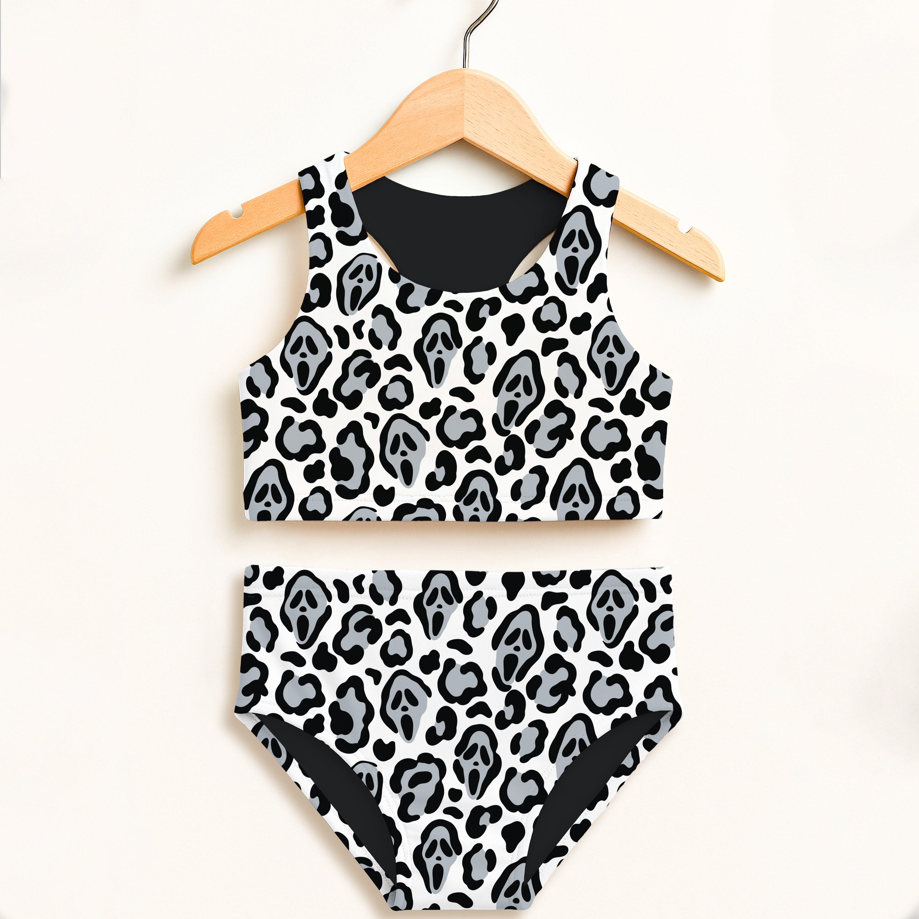 Girls Ghost Leopard Two Piece Swimsuit – Double Layered UPF 50+ High Waisted Comfort
