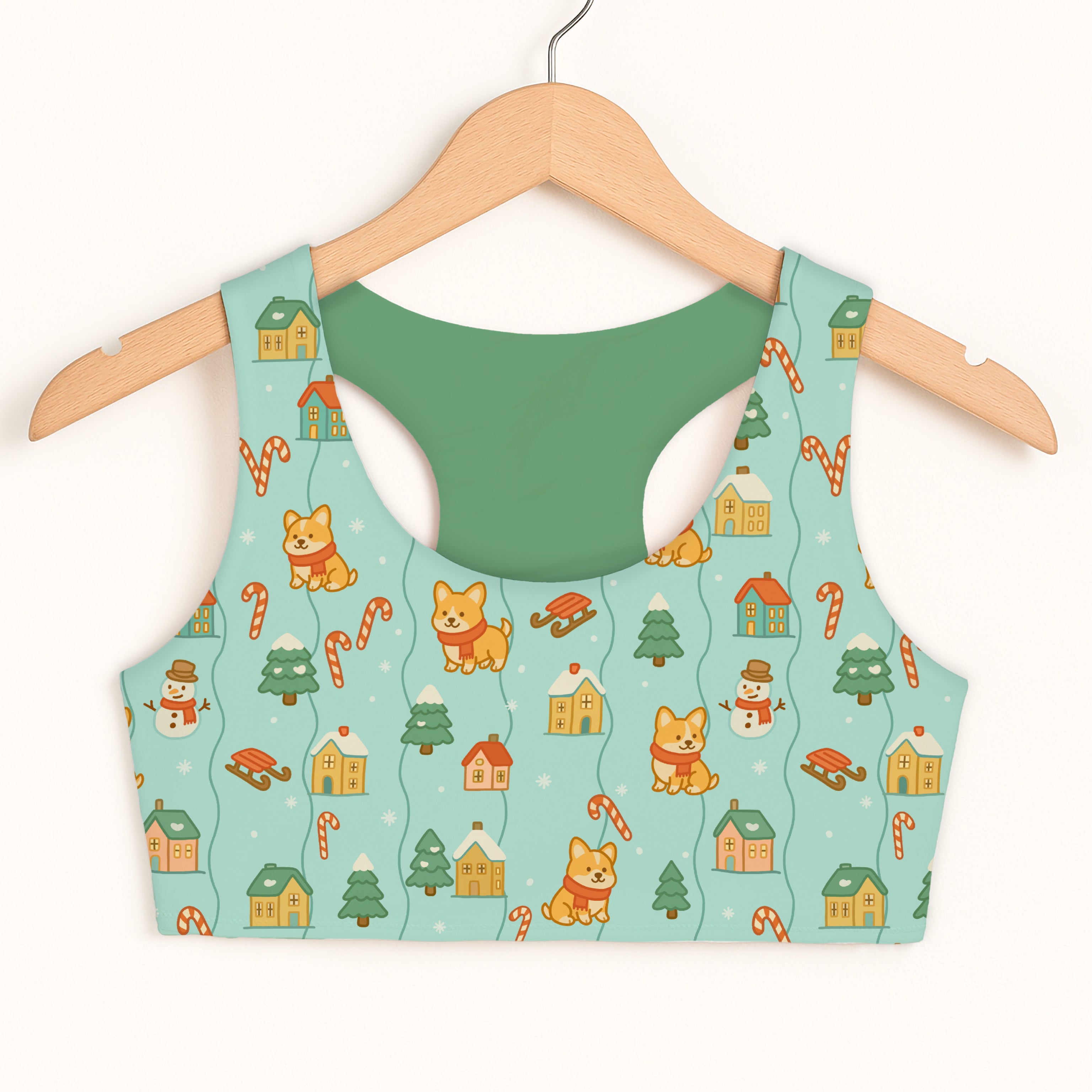 Girls Christmas Shiba Inu Sports Bra - Quick Drying, Double Layered Comfort