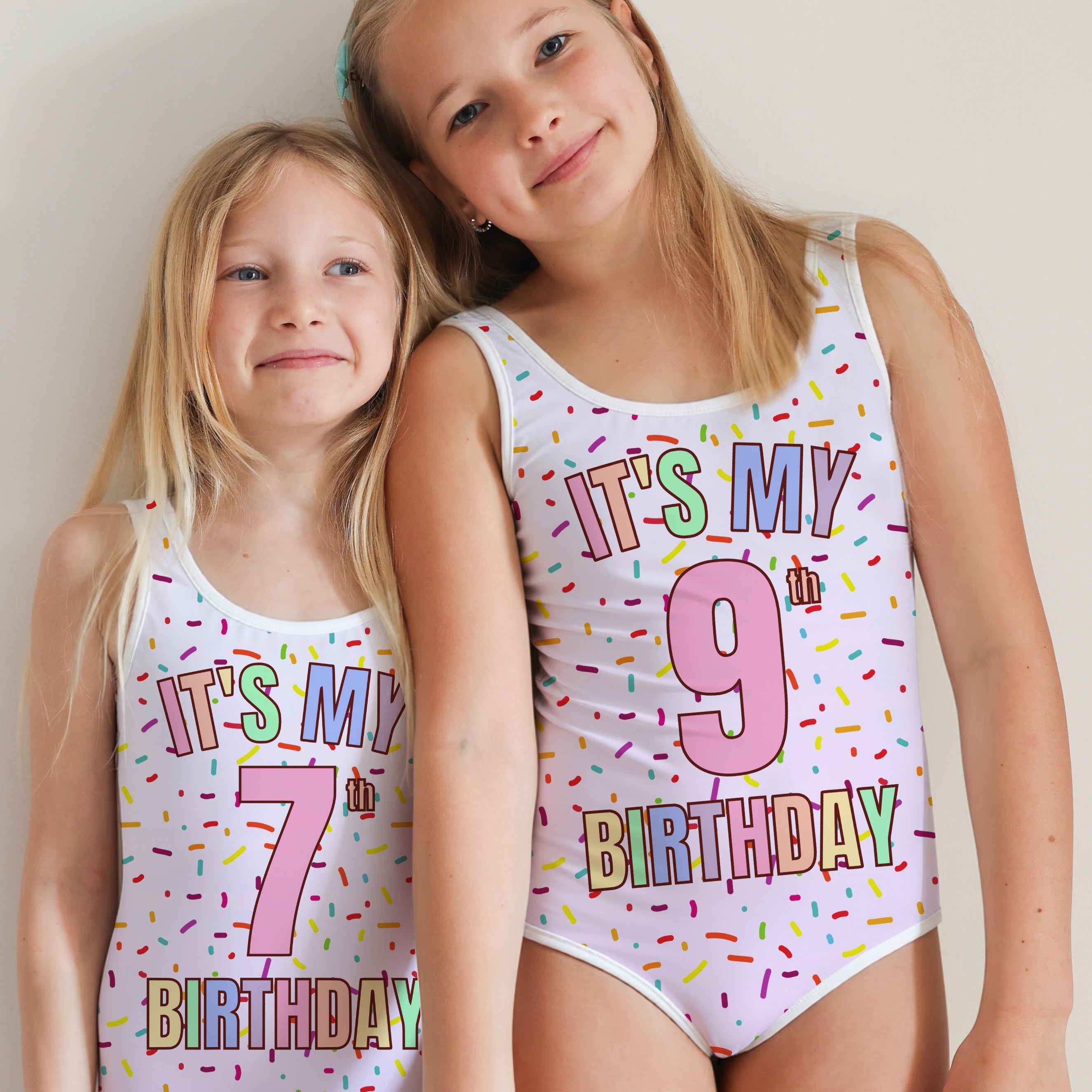 Girls Rainbow Sprinkles Custom Age It's My Birthday One Piece Swimsuit – Buttery Soft UPF 50+ Sun Protection, Quick Dry, Double Layered Front & 4-Way Stretch