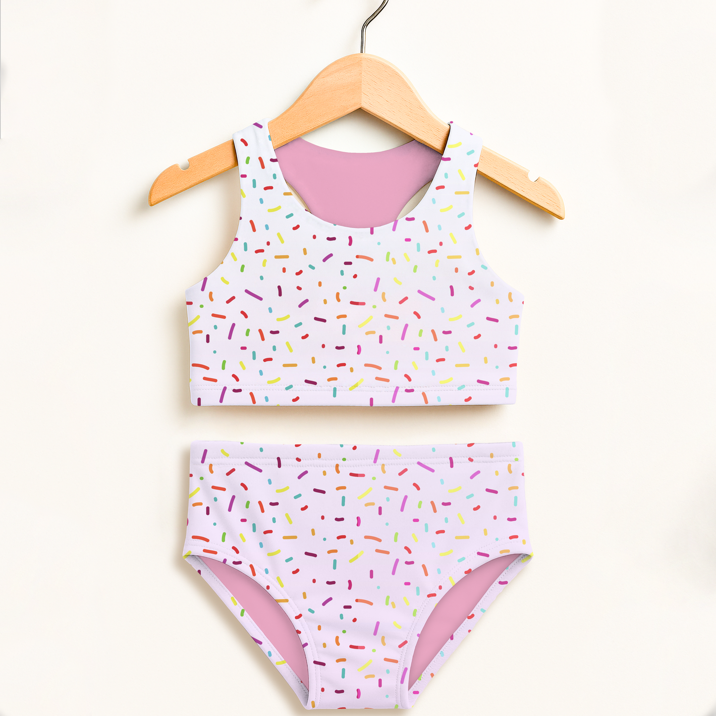 Girls Colorful Sprinkles Two Piece Swimsuit – High Waisted, Double Layered Comfort