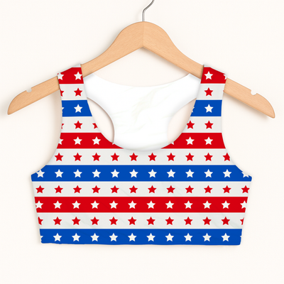 Girls Stars and Stripes Sports Bra - Quick Drying, Double Layered Comfort
