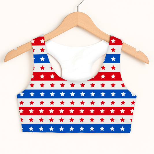 Girls Stars and Stripes Sports Bra — Quick Drying, Double Layered Comfort