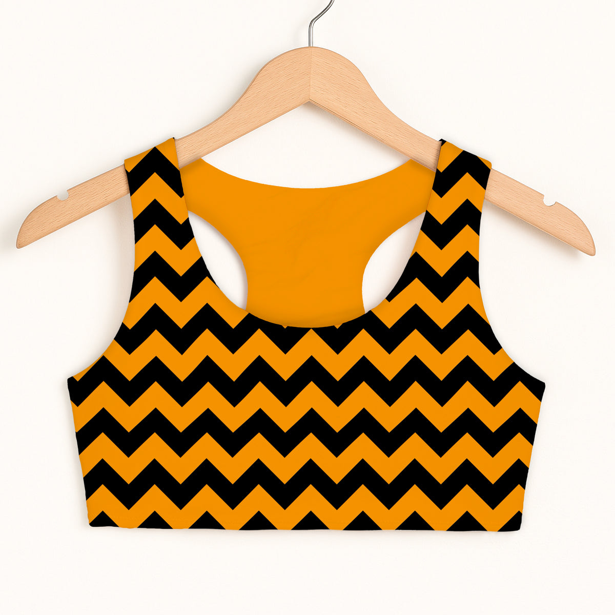 Girls Orange & Black Chevron Halloween Sports Bra - Quick Drying, Double Layered Comfort