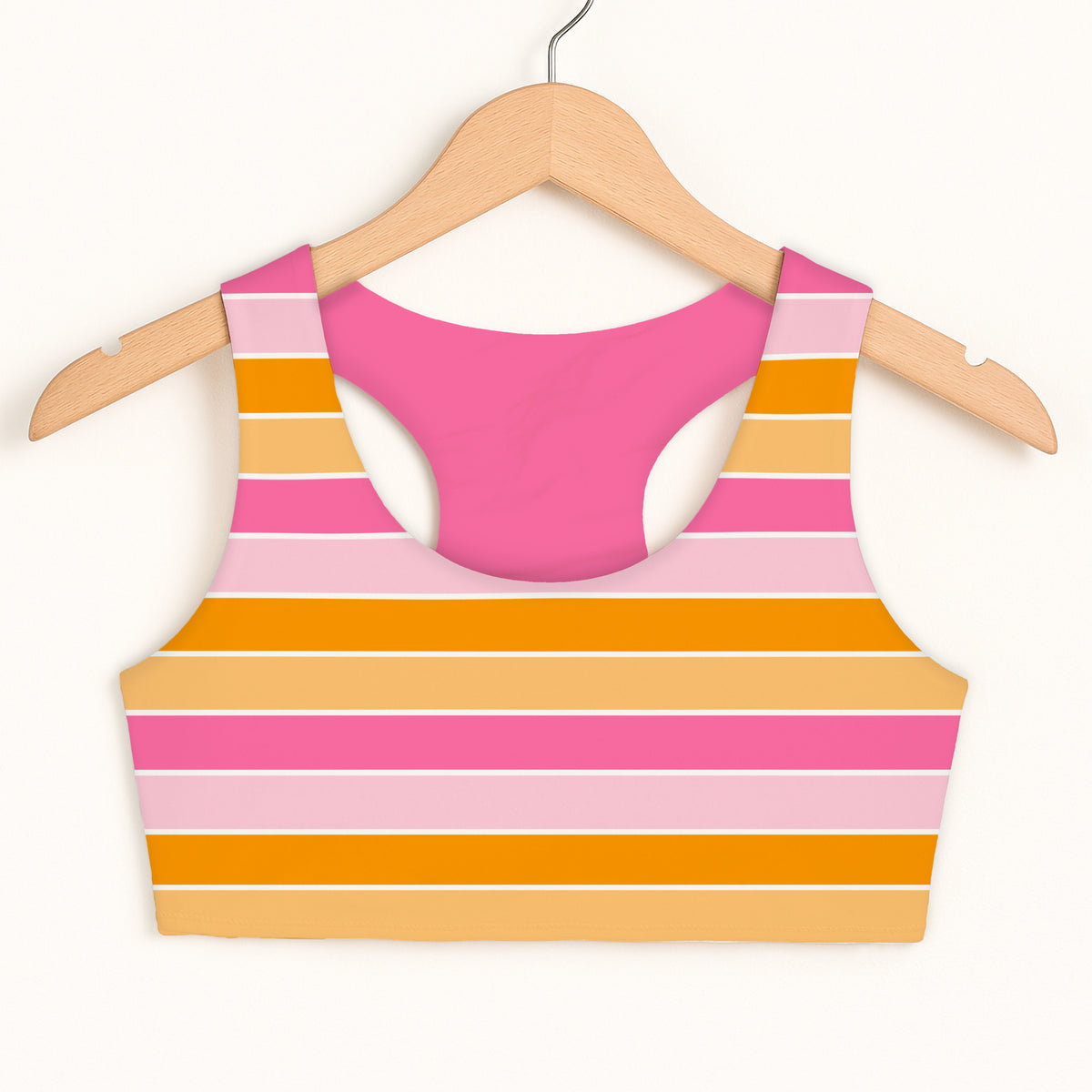 Girls Pink & Orange Striped Sports Bra - Quick Drying, Double Layered Comfort