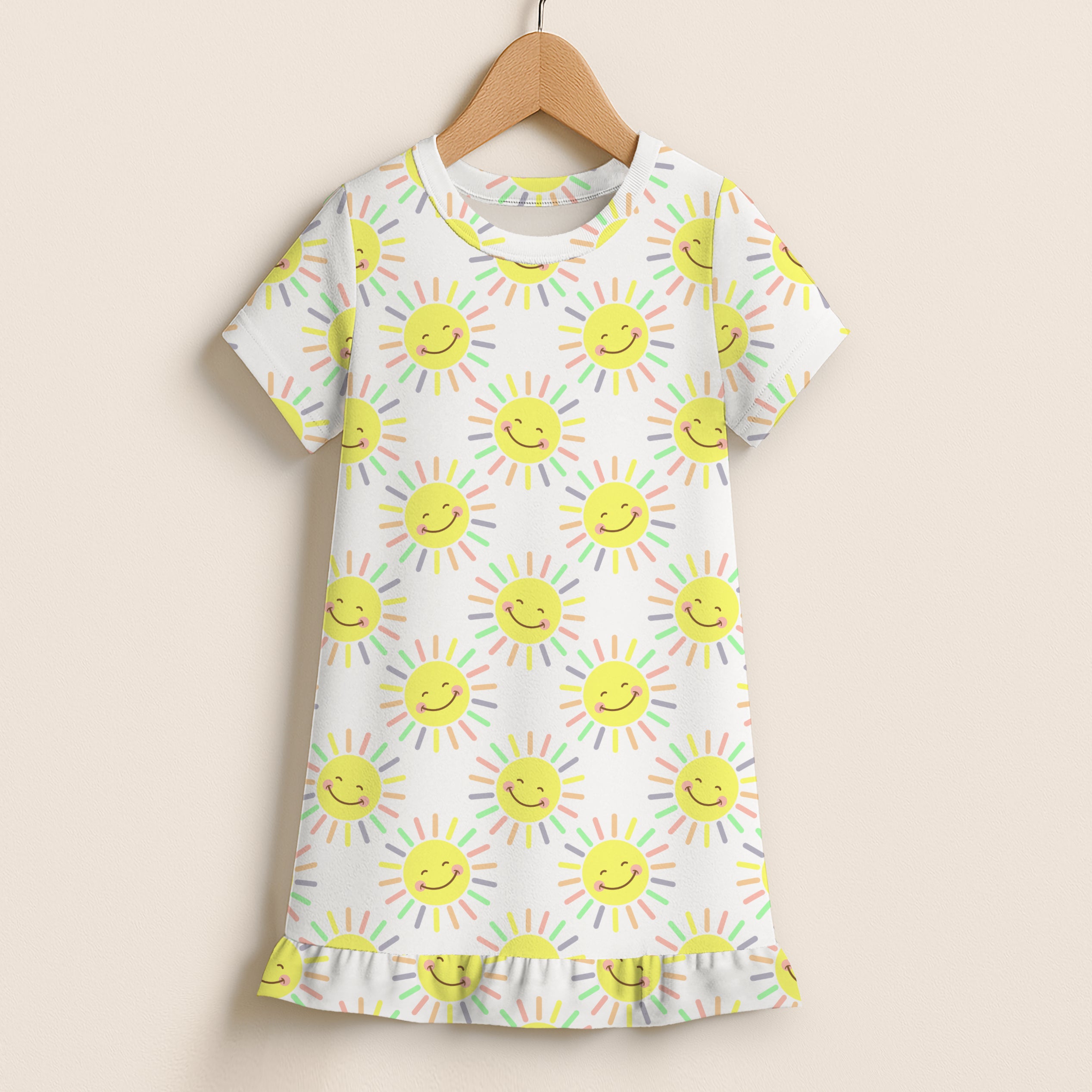 Girls Smiling Suns Short Sleeve Ruffle Hem Dress