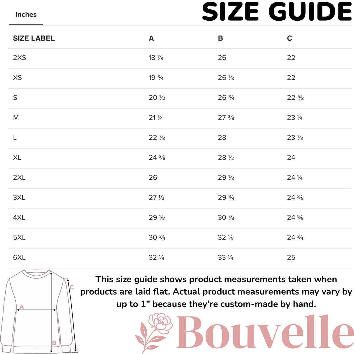 Size guide for Purple Corgi Dog Sweatshirt With Brushed Inner Fleece Fabric