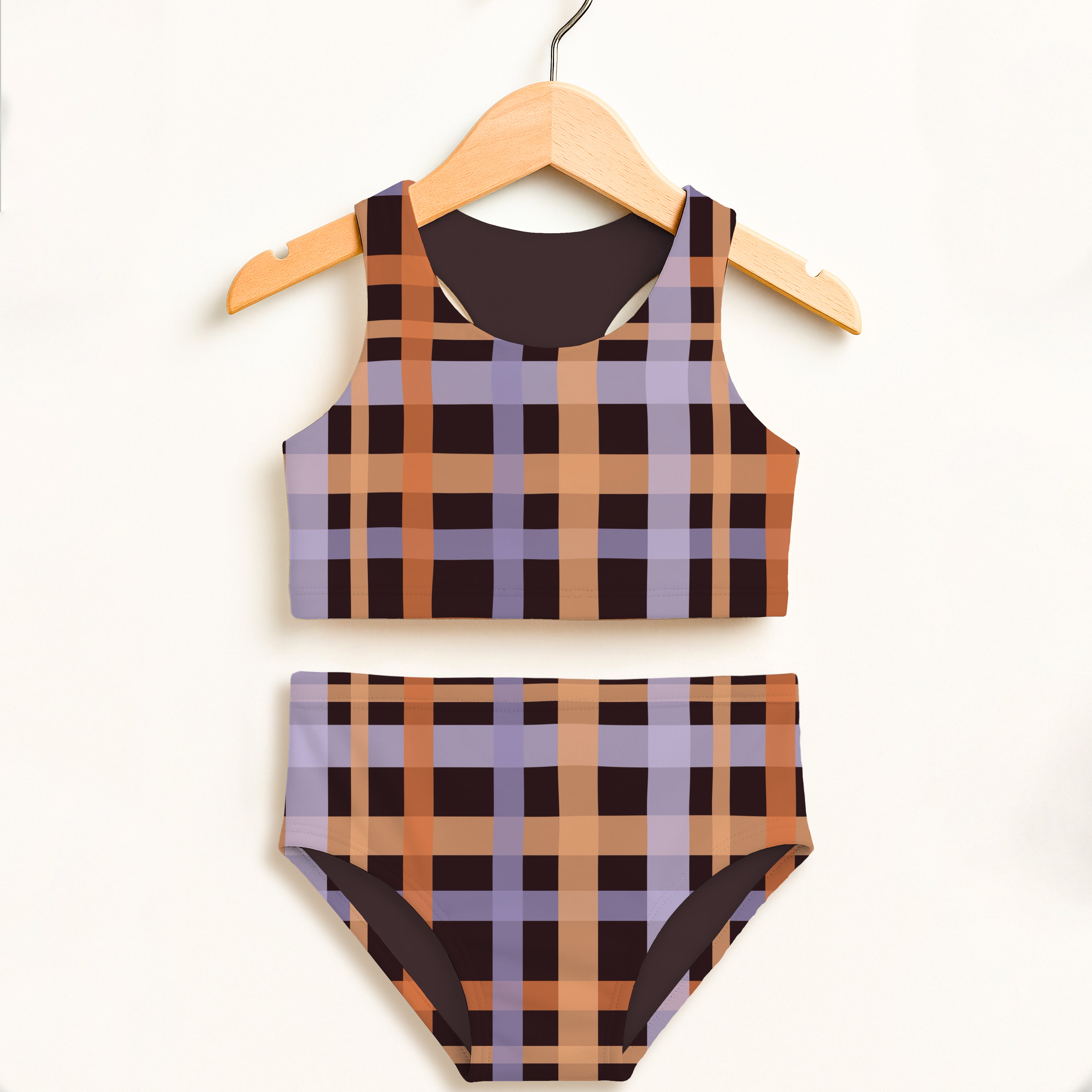 Girls Halloween Plaid Two Piece Swimsuit – Double Layered UPF 50+ High Waisted Comfort