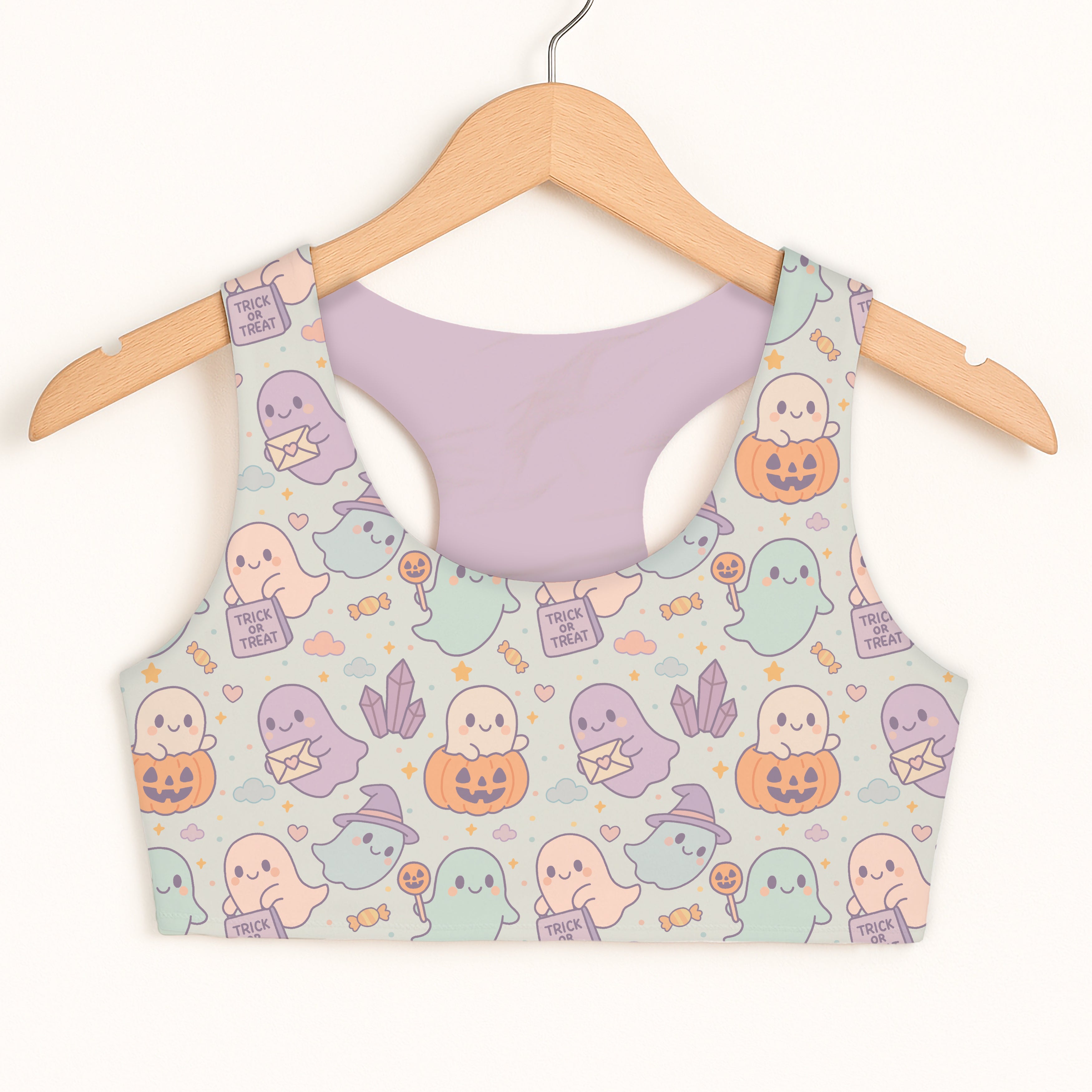 Girls Halloween Trick or Treat Sports Bra - Quick Drying, Double Layered Comfort